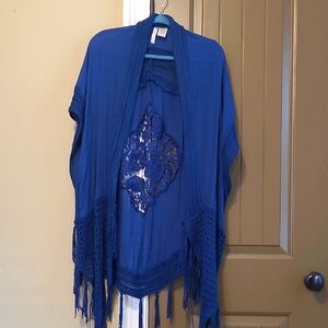 Blue Women's Duster with Fringe